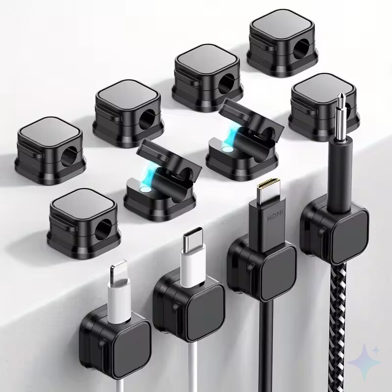 Magnetic Cable Clips (12-Pack) – Adjustable Under-Desk Cord Organizer & Wire Keeper