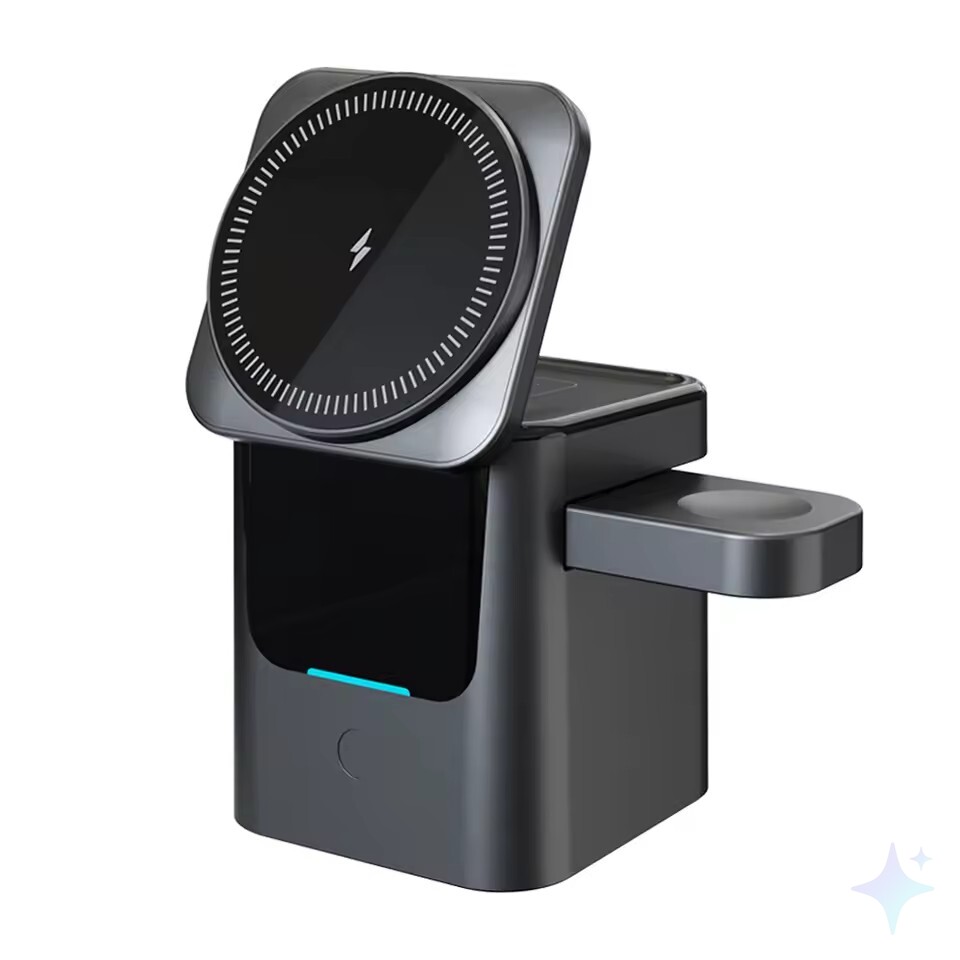 3-in-1 Magnetic Wireless Charging Station – Foldable Cube Dock for Phone, Watch & Earbuds